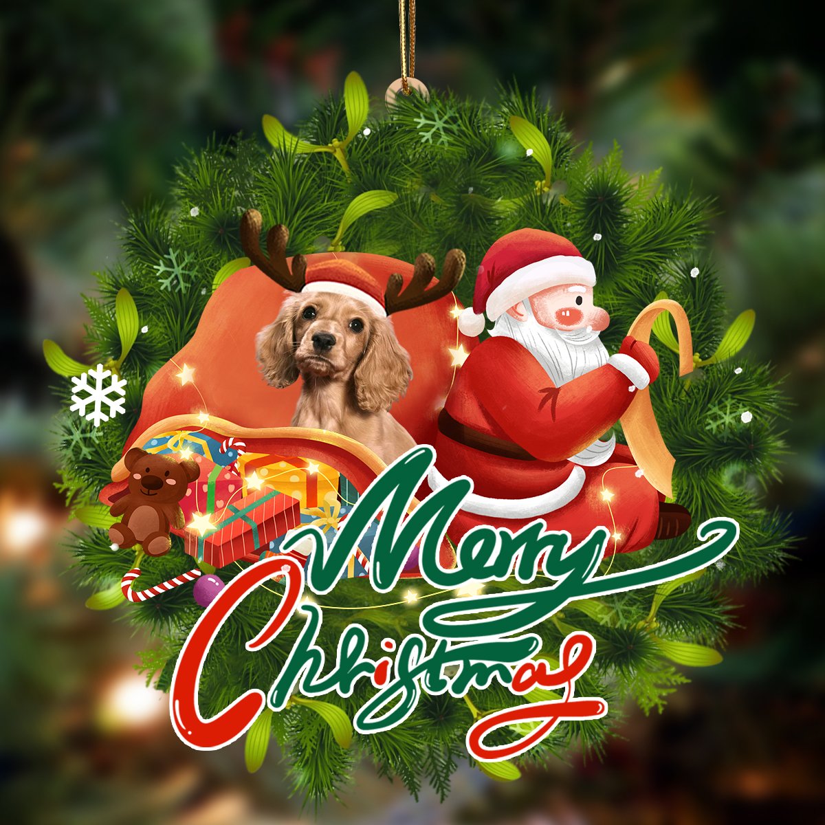 Godmerch- Ornament- Cocker Spaniel 2-Santa & dog Hanging Ornament, Happy Christmas Ornament, Car Ornament