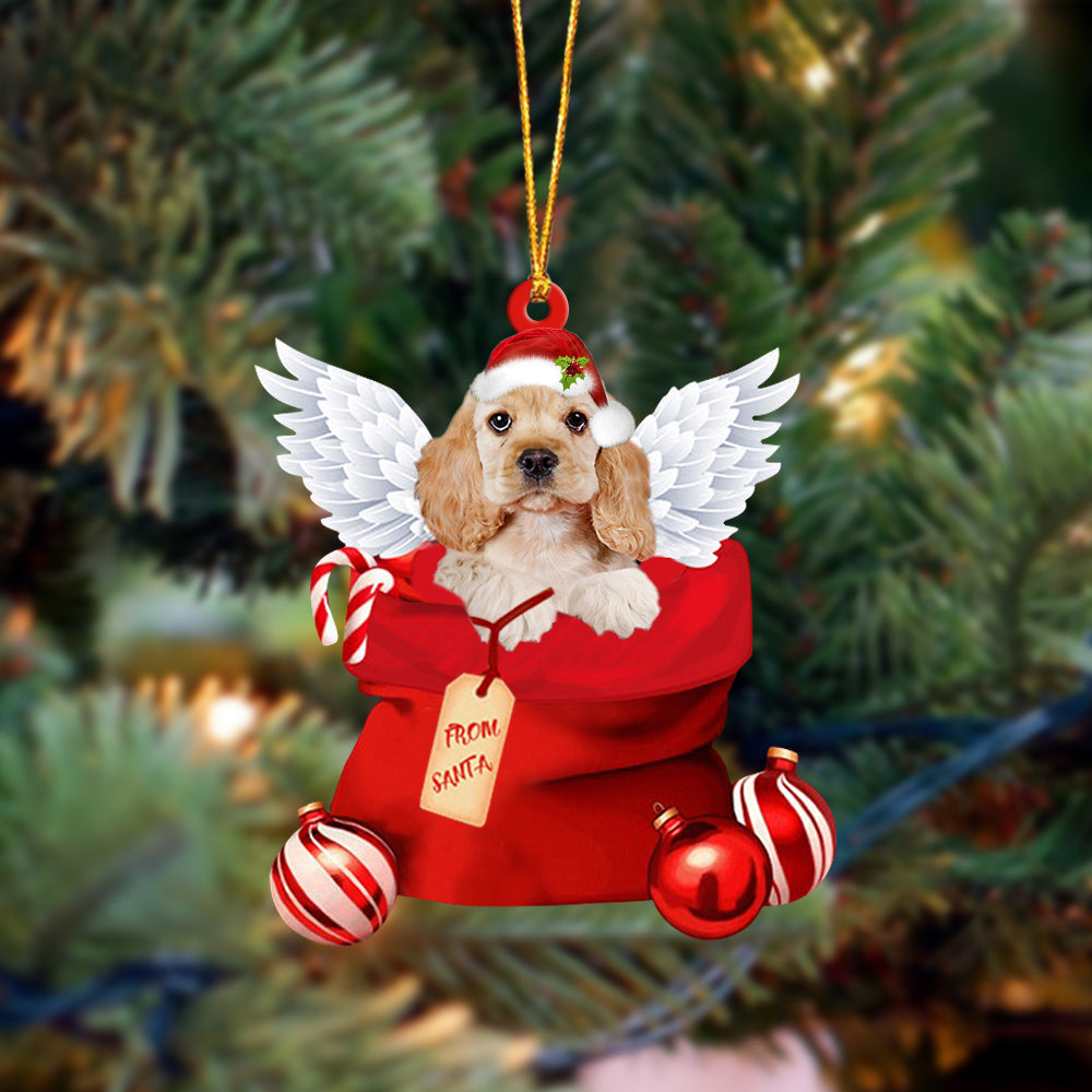 Cocker Spaniel Angel Gift From Santa Christmas Ornament, Dog Flat Acrylic Ornament