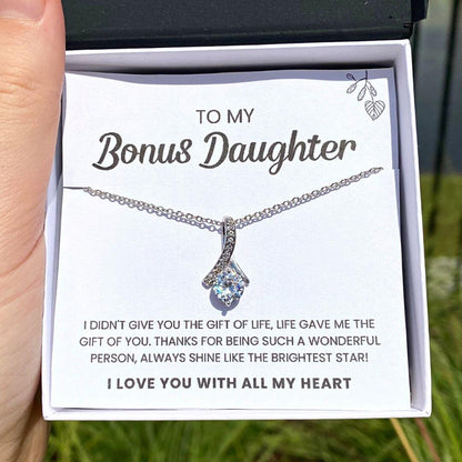 To My Bonus Daughter Necklace - Shine Like The Brightest Star Necklace, I Love You With All My Heart, Alluring Beaty Necklace