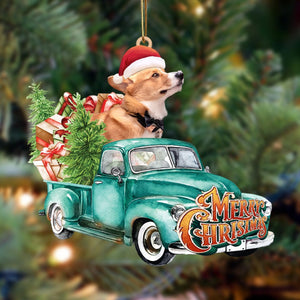 Corgi-Green Truck Hanging Ornament