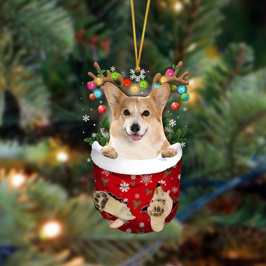 Corgi-In Christmas Pocket Two Sides Ornament, Christmas Dog Hanging Ornament