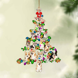 Godmerch- Ornament- Corgi-Christmas Tree Lights-Two Sided Ornament, Happy Christmas Ornament, Car Ornament