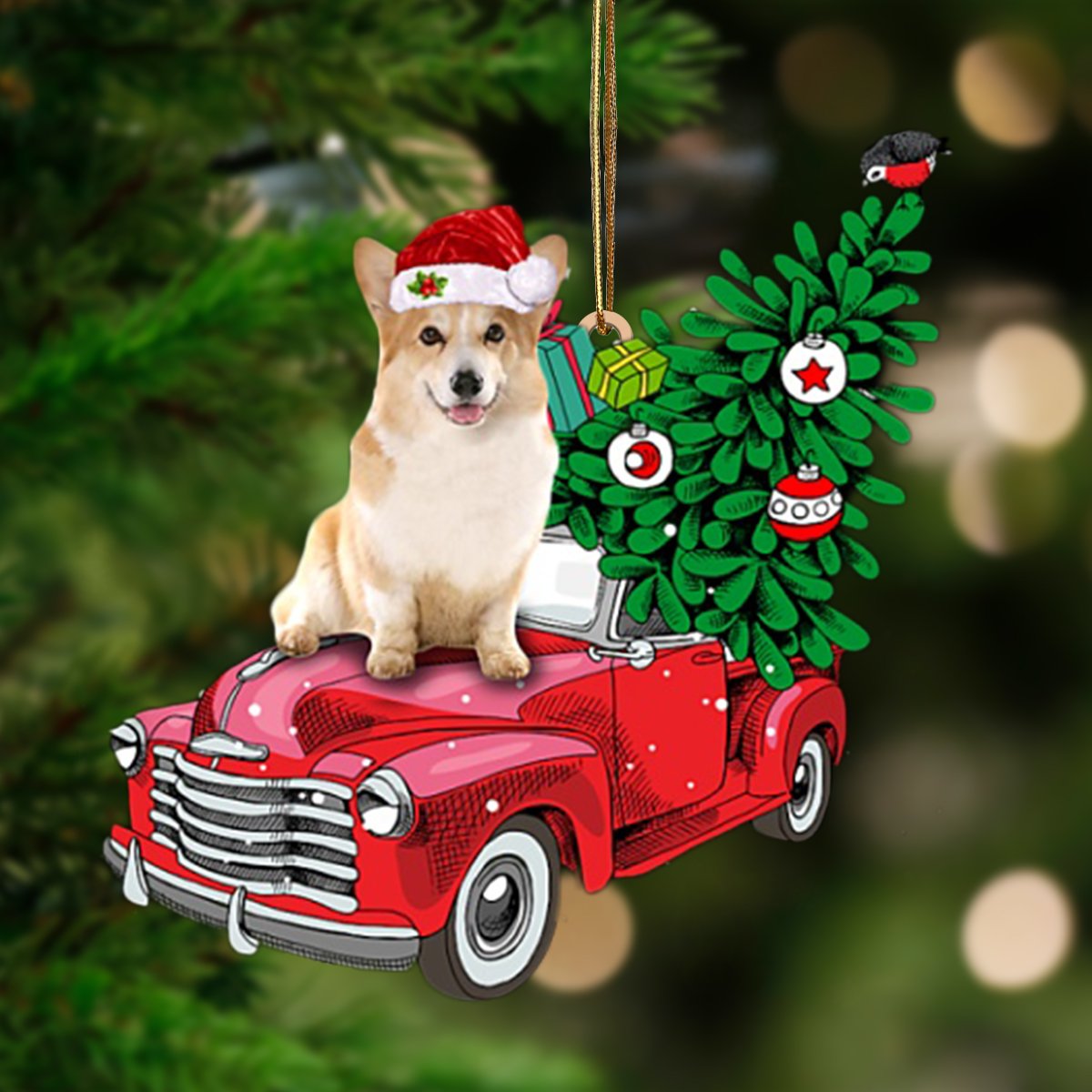 Corgi-Pine Truck Hanging Ornament