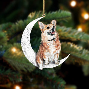 Corgi Sit On The Moon Two Sided Ornament Dog Hanging Christmas Ornament