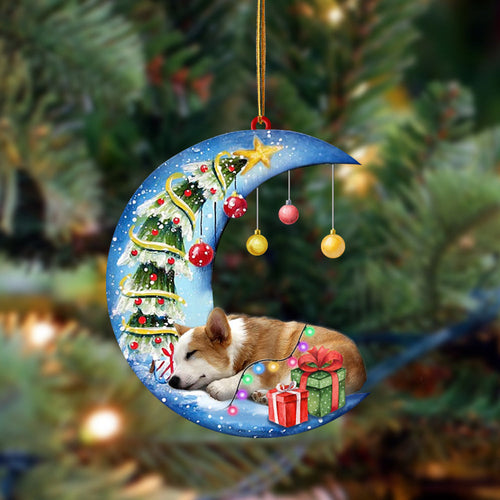 Ornament- Corgi-Sleep On The Moon Christmas Two Sided Ornament, Happy Christmas Ornament, Car Ornament