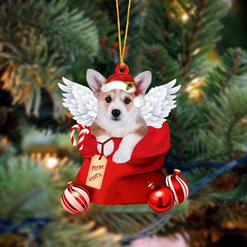 Corgi. Angel Gift From Santa Christmas Ornament, Dog Flat Acrylic Ornament