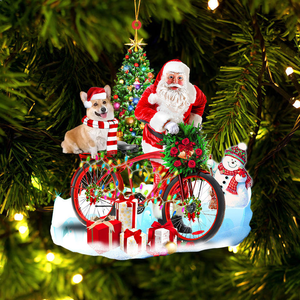 Godmerch- Ornament- Corgi On Santa's Bike Ornament Dog Ornament, Car Ornament, Christmas Ornament