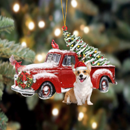 Godmerch- Ornament- Corgi 2-Cardinal & Truck Two Sided Ornament, Happy Christmas Ornament, Car Ornament