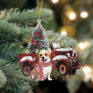 Godmerch- Ornament- Corgi 2-Christmas Truck Two Sided Ornament, Happy Christmas Ornament, Car Ornament