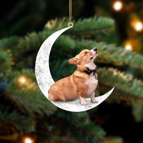 Corgi 2 Sit On The Moon Two Sided Ornament Dog Hanging Christmas Ornament