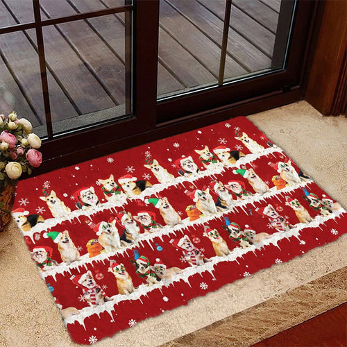 Corgi Snow Merry Christmas Doormat