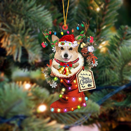 Godmerch- Ornament- Corgi 2-Xmas Boot-Two Sided Ornament, Happy Christmas Ornament, Car Ornament