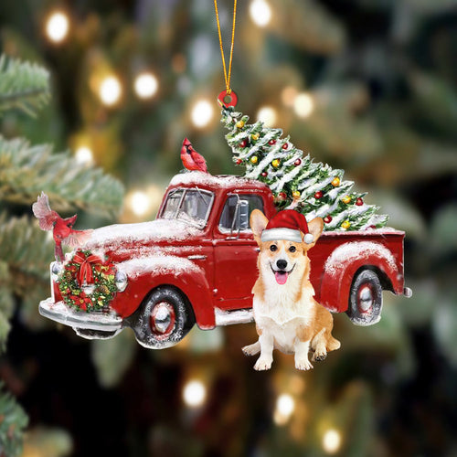 Godmerch- Ornament- Corgi 3-Cardinal & Truck Two Sided Ornament, Happy Christmas Ornament, Car Ornament