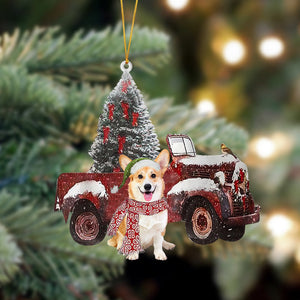 Godmerch- Ornament- Corgi 3-Christmas Truck Two Sided Ornament, Happy Christmas Ornament, Car Ornament