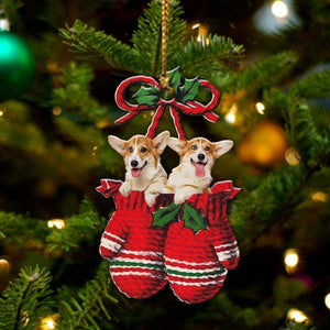 Ornament- Corgi Inside Your Gloves Christmas Holiday-Two Sided Ornament, Christmas Ornament, Car Ornament