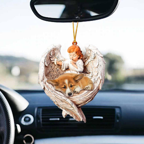 Sleeping Corgi Protected By Angel Car Hanging Ornament Godmerch