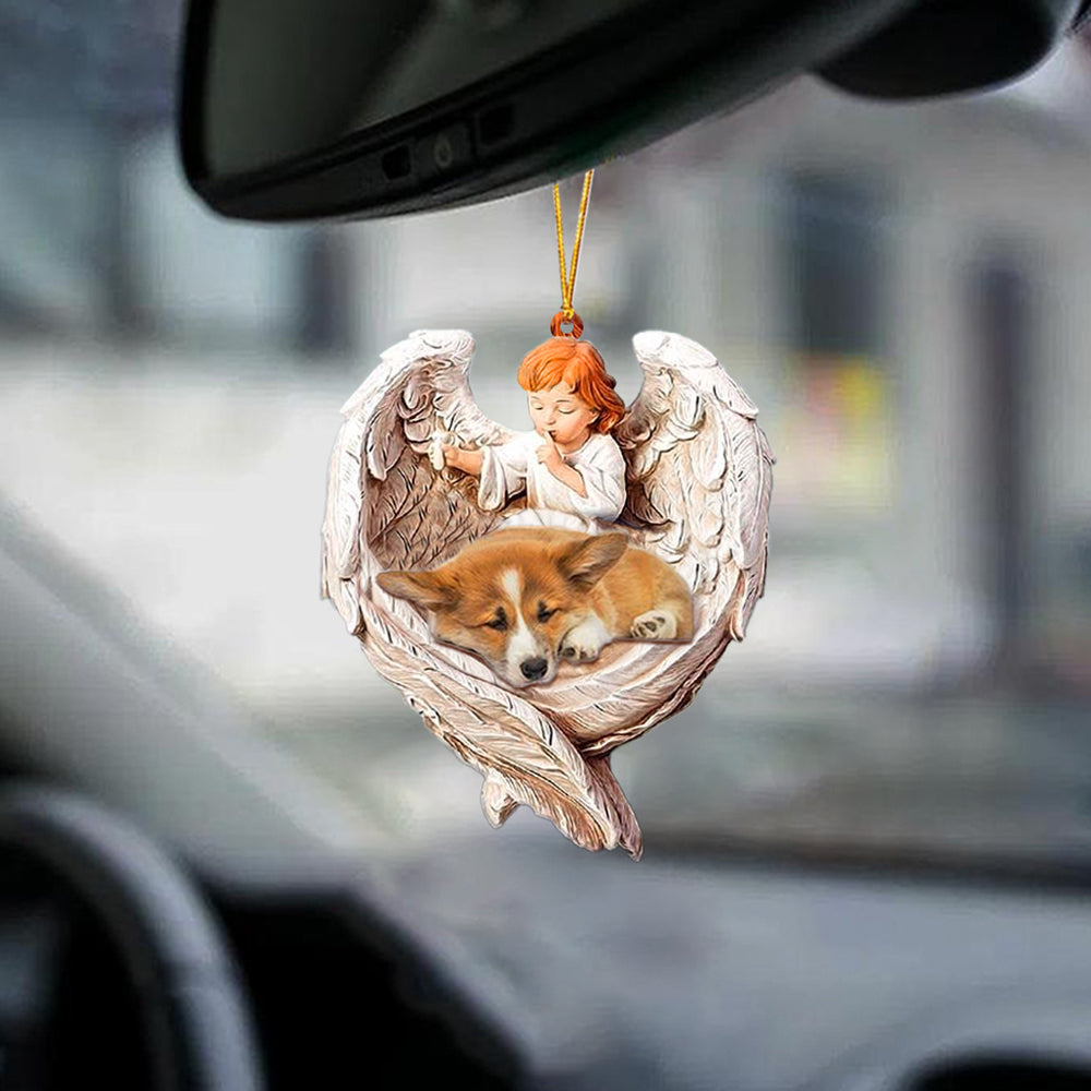 Sleeping Corgi Protected By Angel Car Hanging Ornament Godmerch
