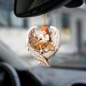 Sleeping Corgi Protected By Angel Car Hanging Ornament Godmerch