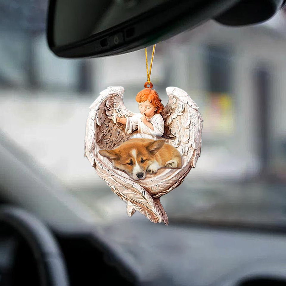 Sleeping Corgi Protected By Angel Car Hanging Ornament Godmerch