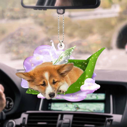 Cute Corgi Sleeping Car Ornament, Dog Sleep On Fallen Leaves Acrylic Ornament, Gift For Dog Lovers