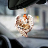 Sleeping Corgi Protected By Angel Car Front Mirror Hanging Ornament