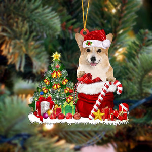 Godmerch- Ornament- Corgi Gift Bag Merry Christmas Ornament Dog Ornament, Car Ornament, Christmas Ornament
