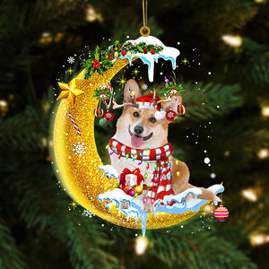 Godmerch- Ornament- Corgi On The Moon Merry Christmas Hanging Ornament Dog Ornament, Car Ornament, Christmas Ornament