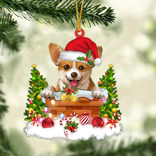 Corgi In The Chimney Hanging Ornament Dog Christmas Ornament