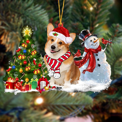 Godmerch- Ornament- Corgi Christmas Snow Hanging Ornament Dog Ornament, Car Ornament, Christmas Ornament