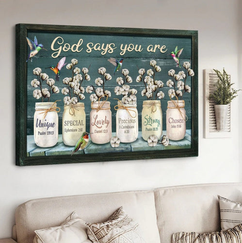 Cotton flower Colorful hummingbirds God says you are - Matte Canvas