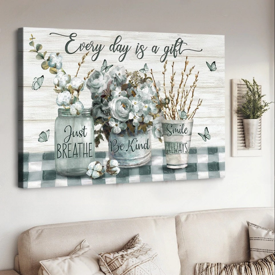 Cotton flower Butterfly Every day is a gift - Matte Canvas