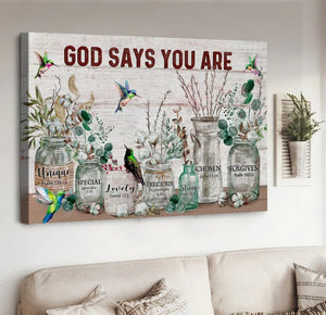 Cotton flower, Vintage garden, Hummingbird, God says you are unique - Matte Canvas
