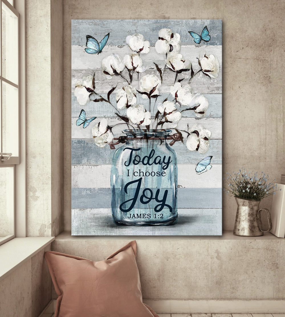 Cotton flower jar Butterfly Vintage Painting Today I choose joy - Matte Canvas
