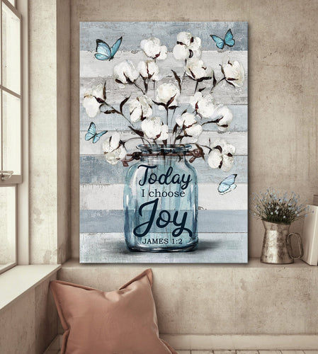 Cotton flower jar Butterfly Vintage Painting Today I choose joy - Matte Canvas
