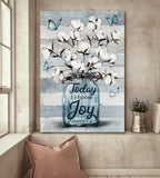 Cotton flower jar Butterfly Vintage Painting Today I choose joy - Matte Canvas