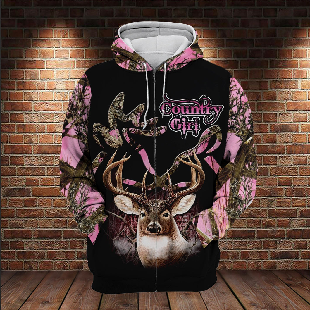 Hunting Gifts Country Girl Deer Hunting All Over Printed US Unisex Size Hoodie
