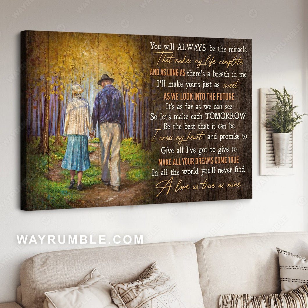 Autumn forest, Couple drawing, You will always be the miracle - Couple Landscape Canvas Prints, Wall Art