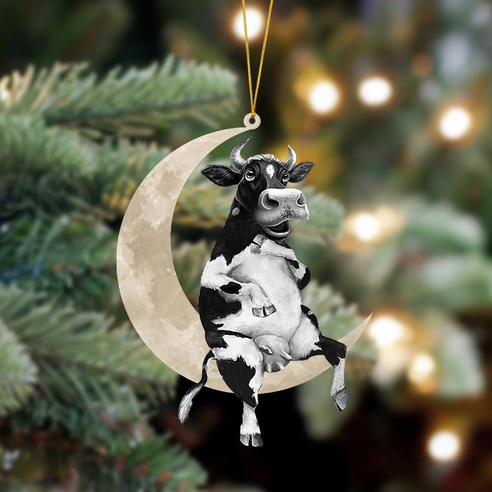 Godmerch- Ornament- Cow Sits On The Moon Hanging Ornament Dog Ornament, Car Ornament, Christmas Ornament