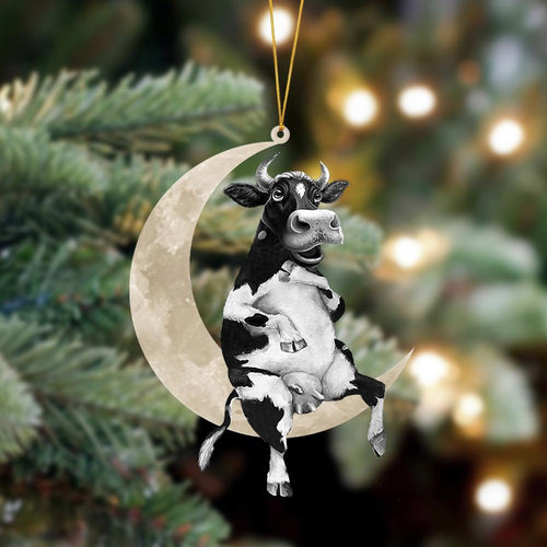 Godmerch- Ornament- Cow Sits On The Moon Hanging Ornament Dog Ornament, Car Ornament, Christmas Ornament