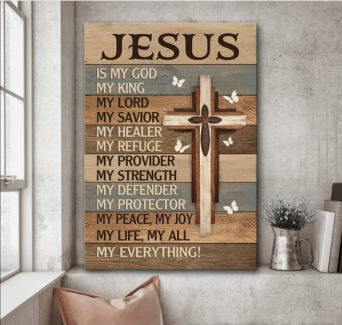 Cross Butterfly Jesus is my God my King my Lord - Matte Canvas