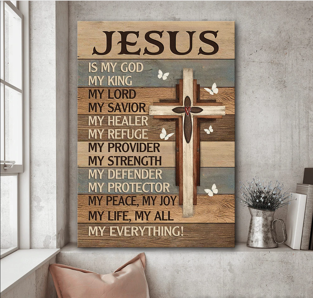 Cross Butterfly Jesus is my God my King my Lord - Matte Canvas