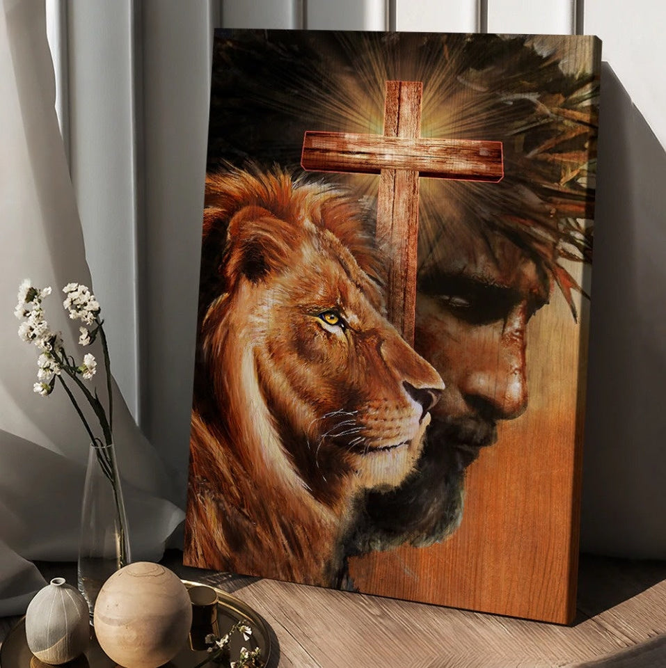 Cross The face of Jesus Lion King - Matte Canvas