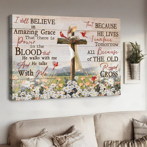 Cross symbol, Daisy field, Cardinal, I still believe in Amazing Grace - Matte Canvas