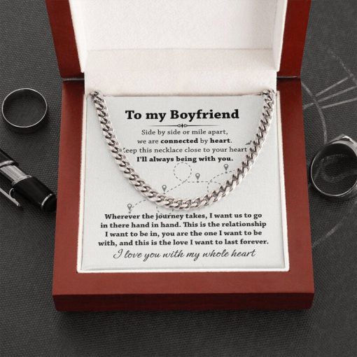 Cuban Link Chain Necklace For Boyfriend, To My Boyfriend, We Are Connected By Heart Boyfriend Long Distance Gift From Girlfriend - TGV