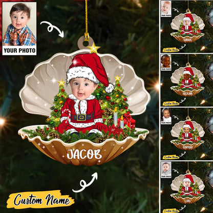 Custom Baby Santa Photo With Name for Merry Christmas Ornament CTH01
