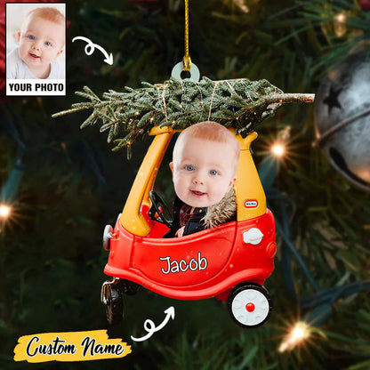 Custom Baby Cute Photo And Christmas Tree On Car With Name Ornament CTH01
