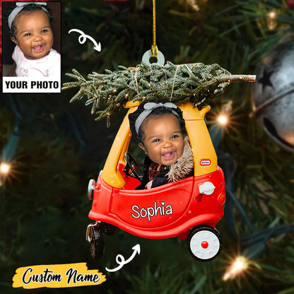 Custom Baby Cute Photo And Christmas Tree On Car With Name Ornament CTH01