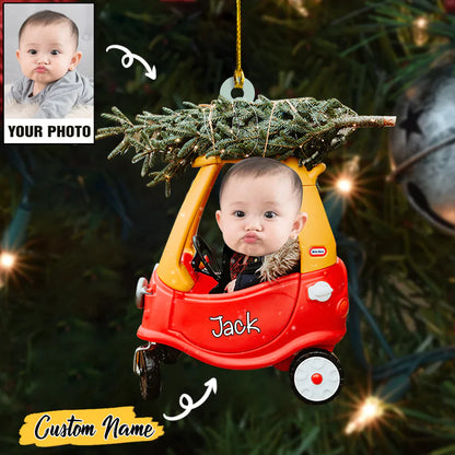 Custom Baby Cute Photo And Christmas Tree On Car With Name Ornament CTH01