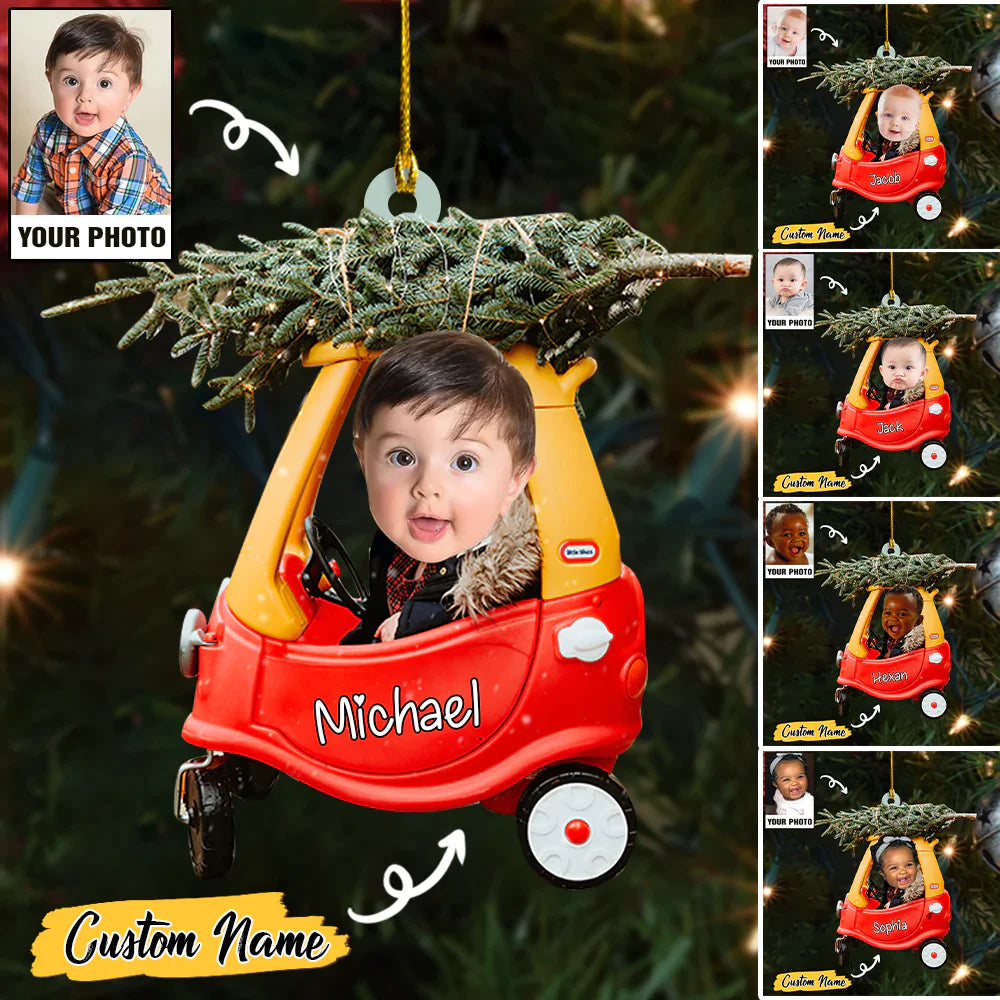 Custom Baby Cute Photo And Christmas Tree On Car With Name Ornament CTH01