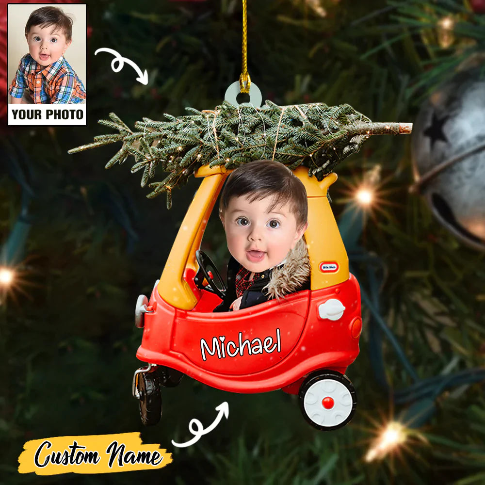 Custom Baby Cute Photo And Christmas Tree On Car With Name Ornament CTH01